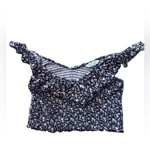 American Eagle Soft & Sexy Floral Smocked Ruffle Crop Top Size M